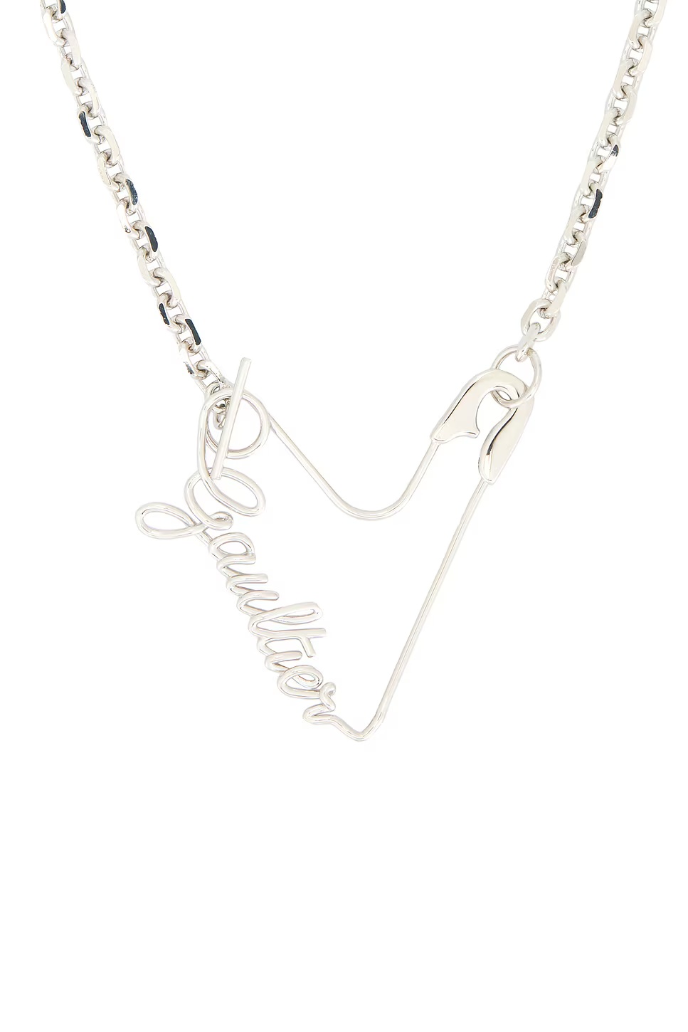 Heart Safety Pin Necklace Silver