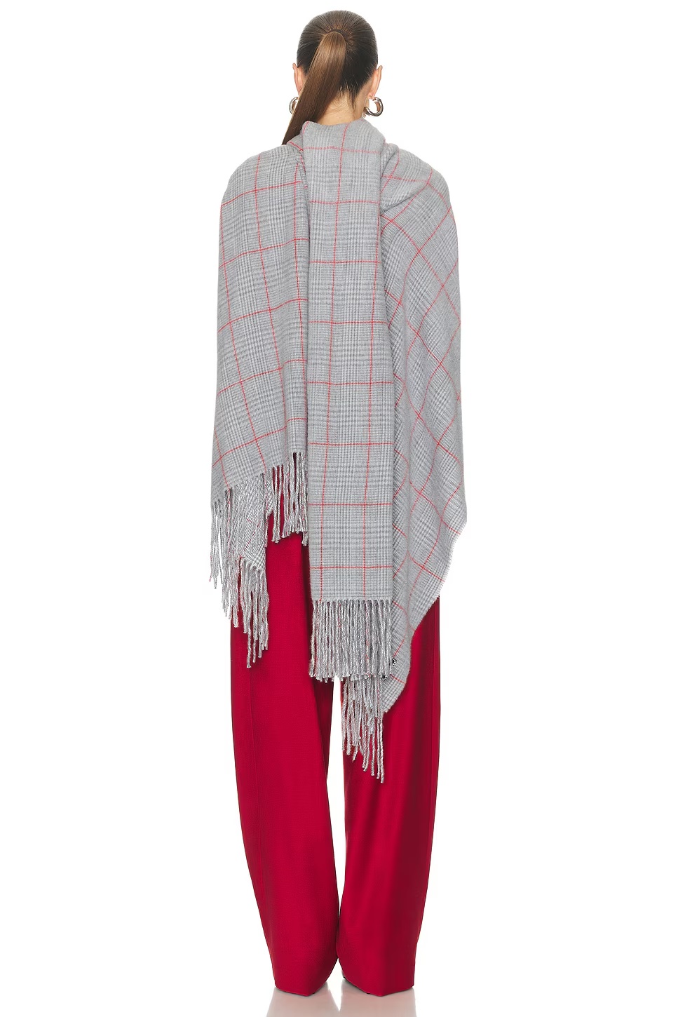 Back Closure Scarf Draped Top Light Grey, Grey, & Red