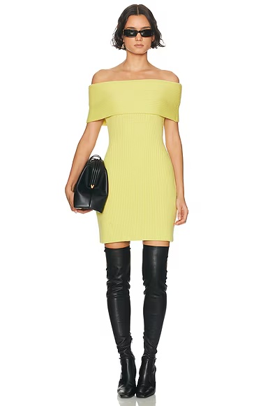 Off The Shoulder Mini Dress Acid Yellow