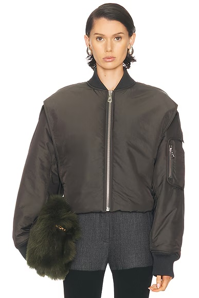 Hidden Hood Detail Bomber Jacket Dark Grey