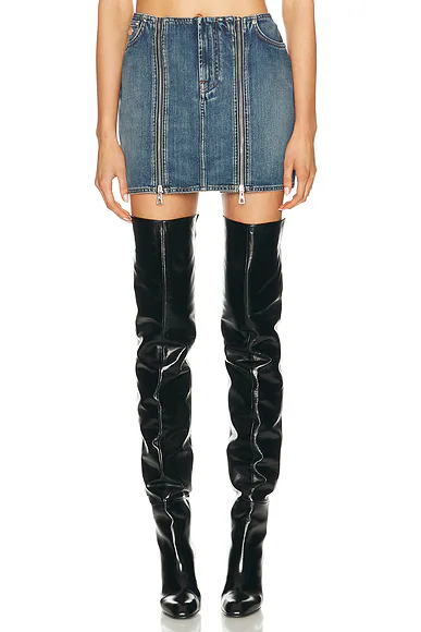 Front Zipped Denim Mini Skirt Vintage Blue