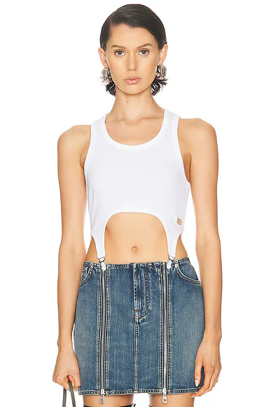 Lingerie Garter Ribbed Bra Top White
