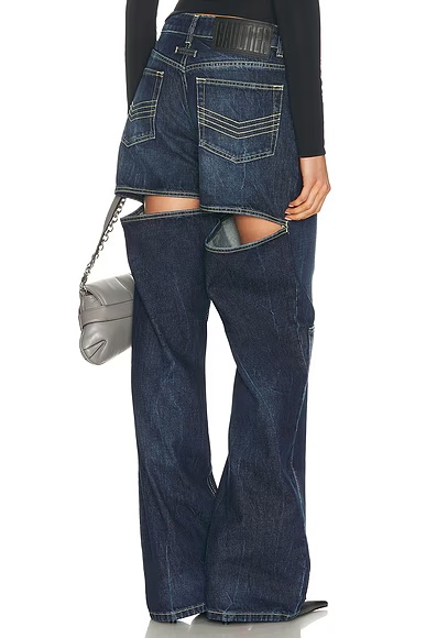 Workwear Detail Back Cutout Denim Trouser Dark Vintage Blue