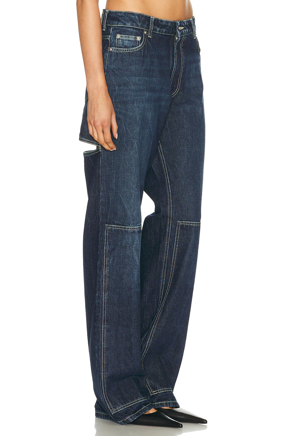 Workwear Detail Back Cutout Denim Trouser Dark Vintage Blue
