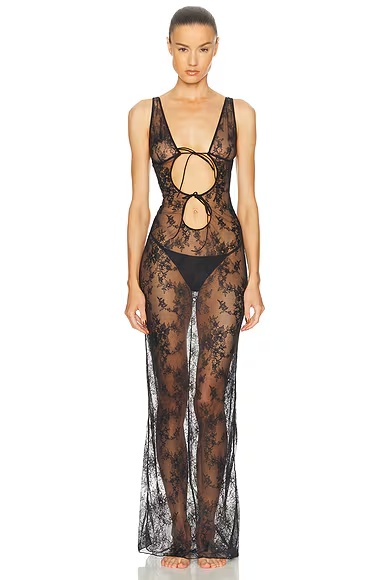 Ultra Fine Lace Long Slip Dress Onyx