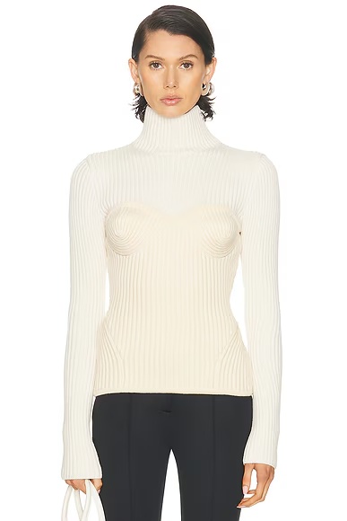 High Neck Sweater White & Ecru