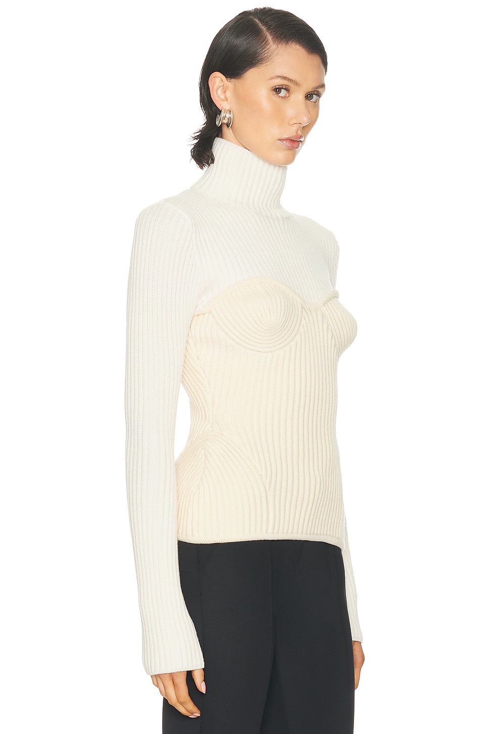 High Neck Sweater White & Ecru