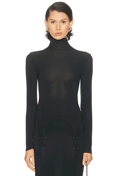 Lingerie Garter Long Sleeve High Neck Top Dark Navy