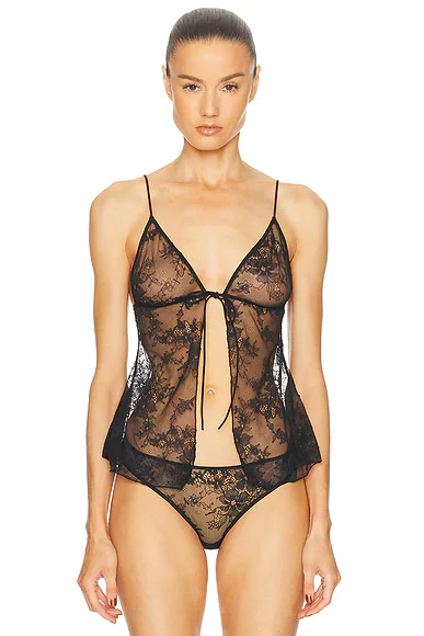 Ultra Fine Lace Open Front Cami Top Onyx