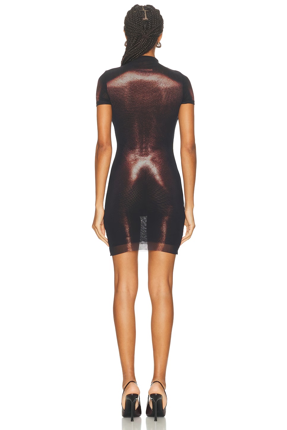 High Neck Body Dust Printed Short Dress Black & Brown