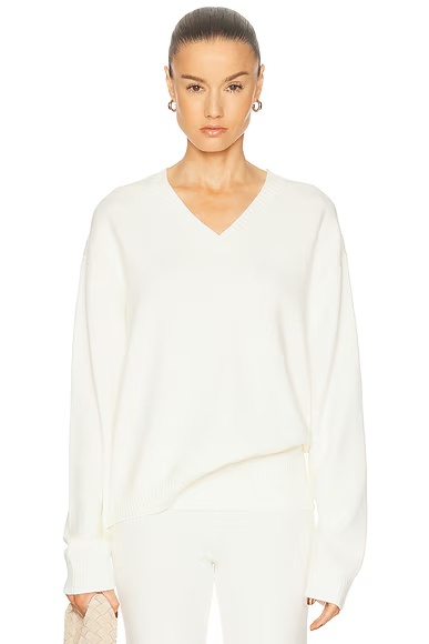 Wool Cashmere V Neck Pullover Sweater Ivory