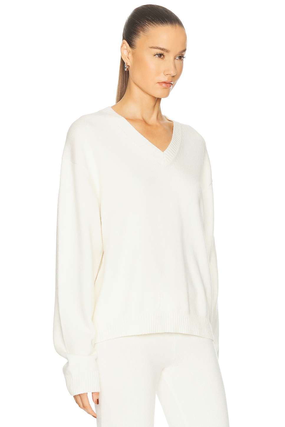 Wool Cashmere V Neck Pullover Sweater Ivory