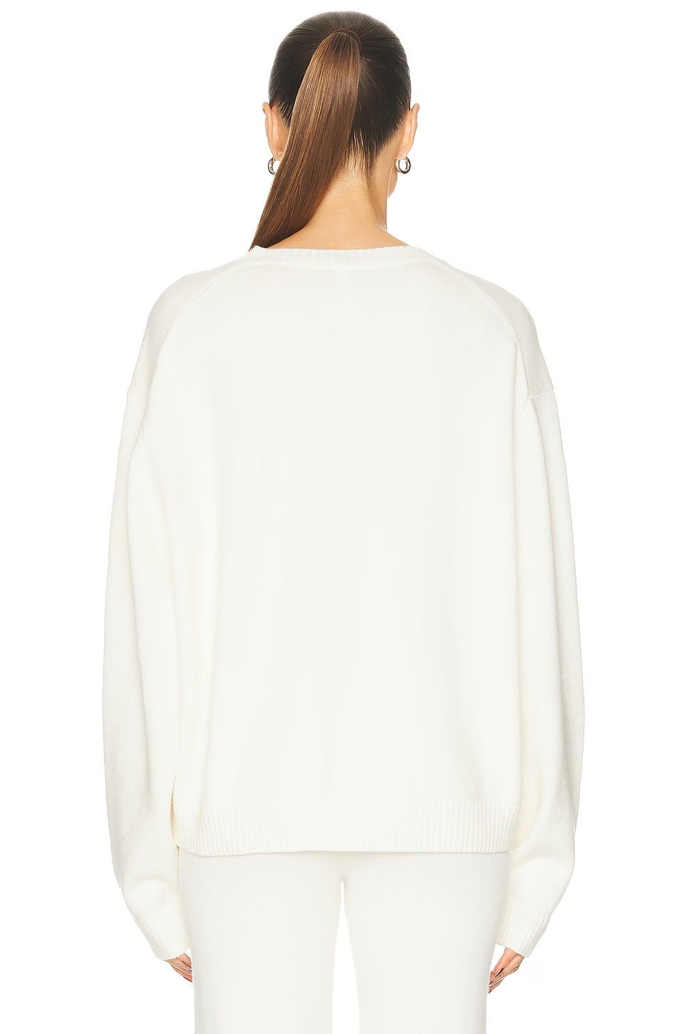 Wool Cashmere V Neck Pullover Sweater Ivory