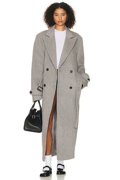 Bold Shoulder Long Coat Grey