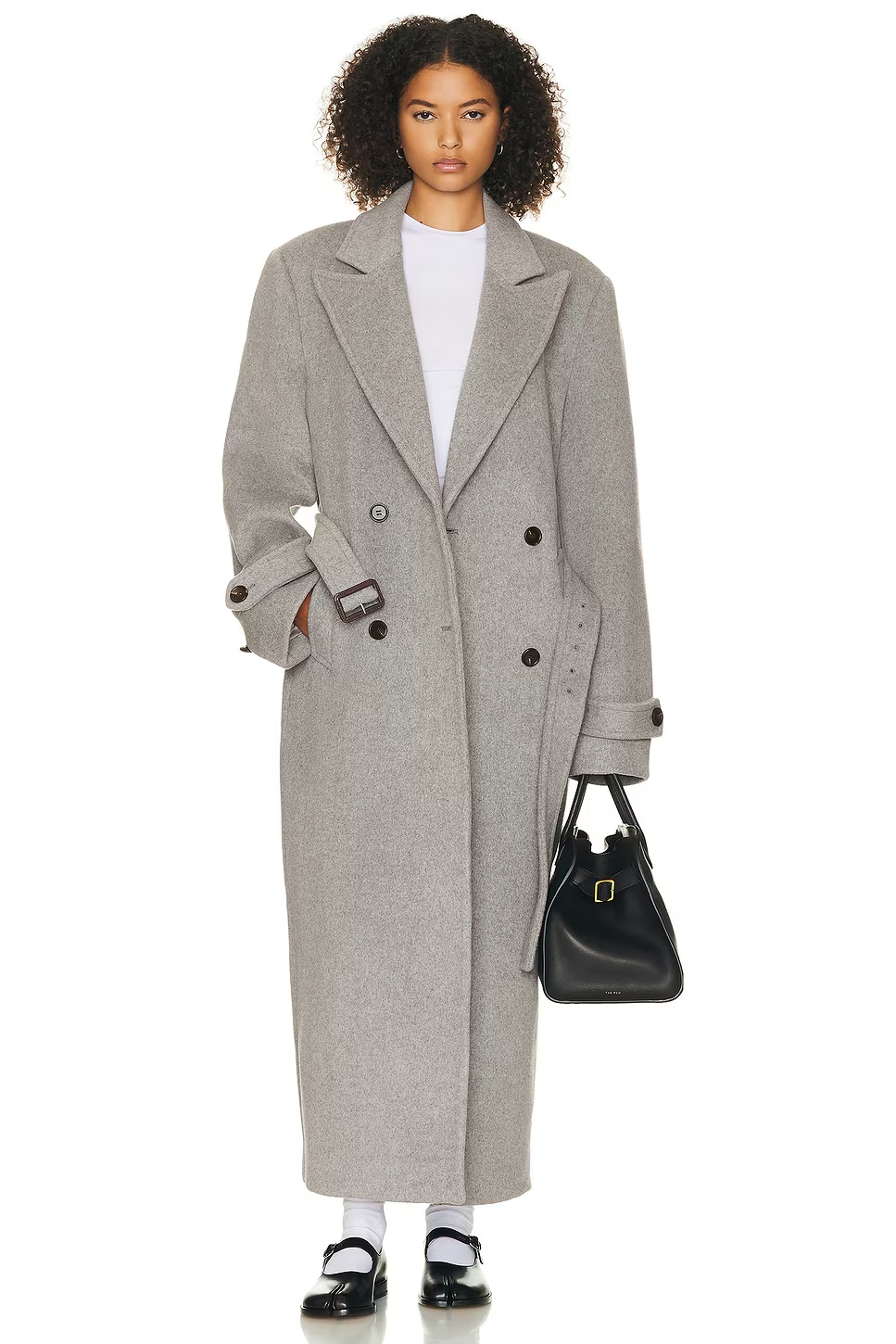 Bold Shoulder Long Coat Grey