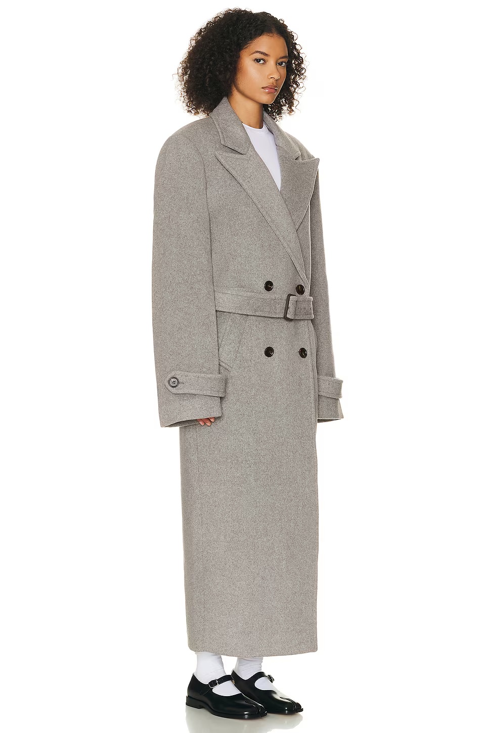 Bold Shoulder Long Coat Grey