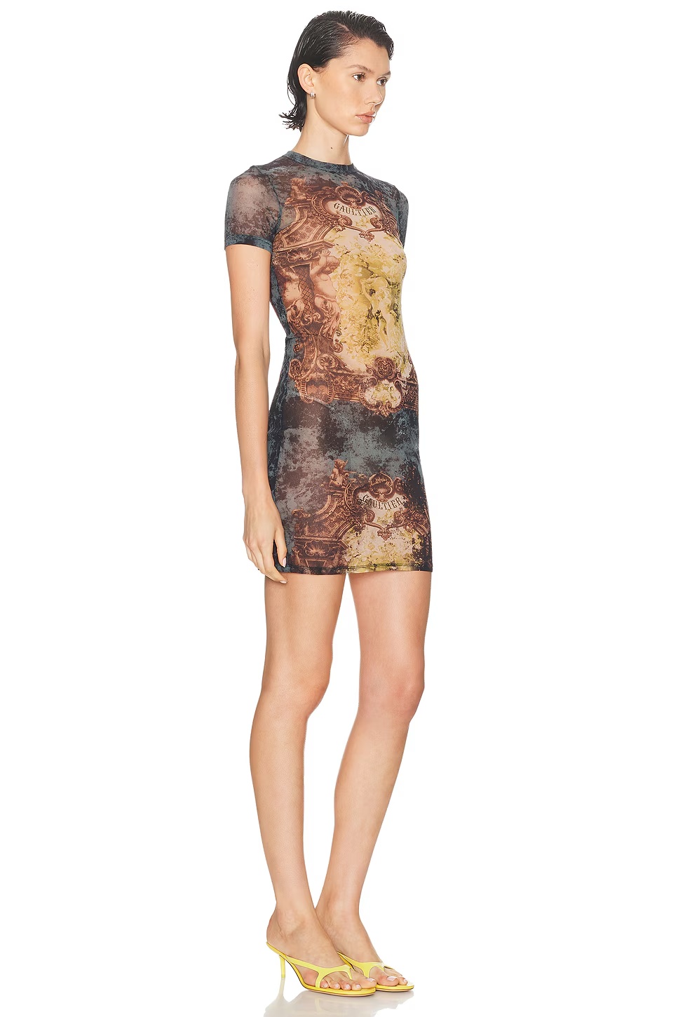 Medaillon Printed Short Dress Black, Vintage Blue, & Green