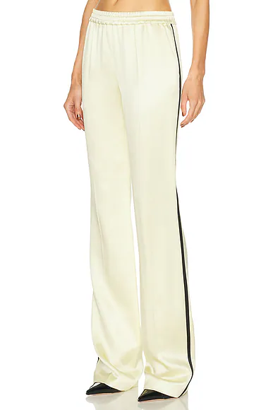 Satin Straight Trouser Cream Yellow & Black