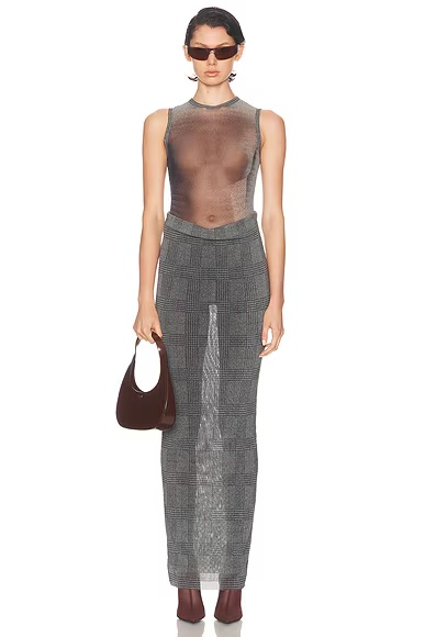 Body Shadow And Prince Of Wales Long Dress Light Grey, Vanilla, & Red