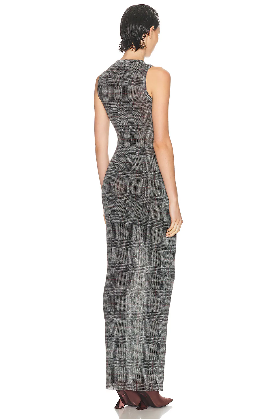 Body Shadow And Prince Of Wales Long Dress Light Grey, Vanilla, & Red