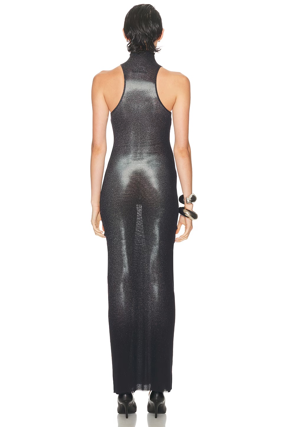 High Neck Body Dust Printed Dress Black & Silver