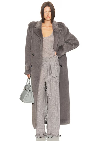 Faux Fur Long Trench Smoke