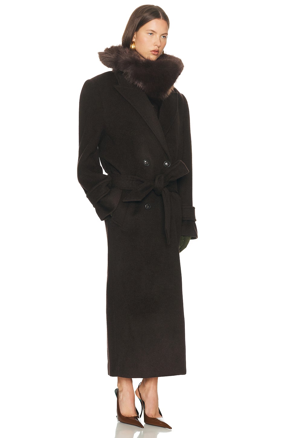 Bold Shoulder Long Coat Espresso