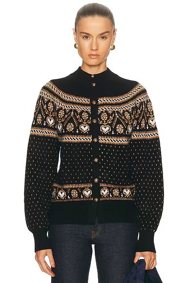 Marc Cashmere Cardigan Black & Camel Multi