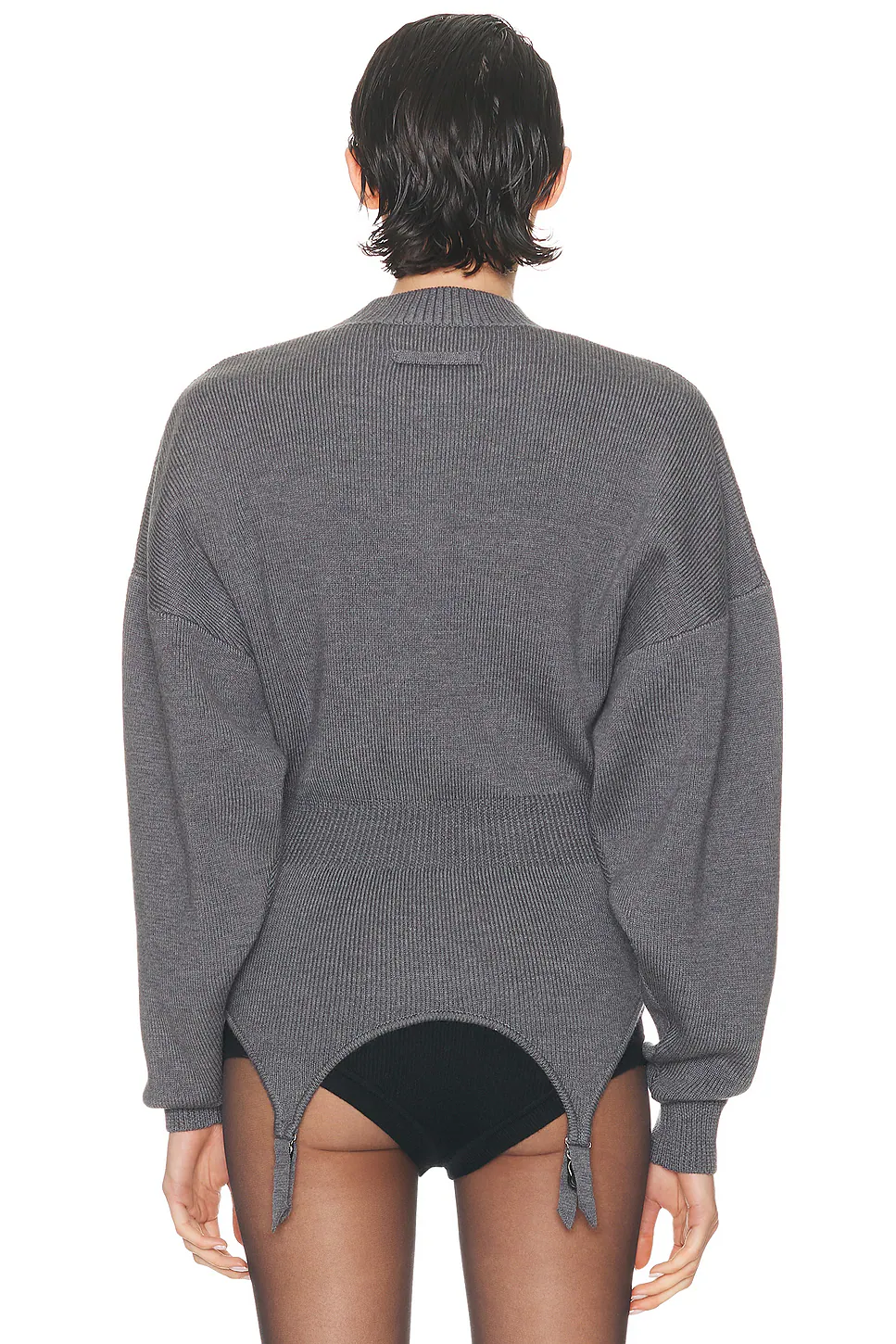 High Neck Bat Sleeves Lingerie Garter Pullover Sweater Middle Grey