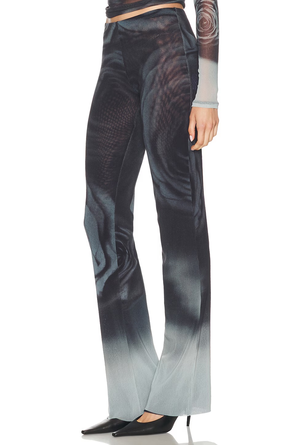 Blurry Roses Printed Straight Trouser White, Grey, & Black