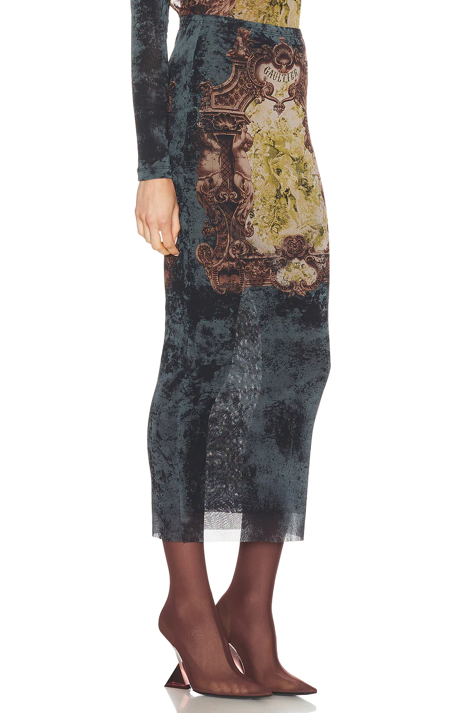 Medaillon Printed Long Skirt Black, Vintage Blue, & Green