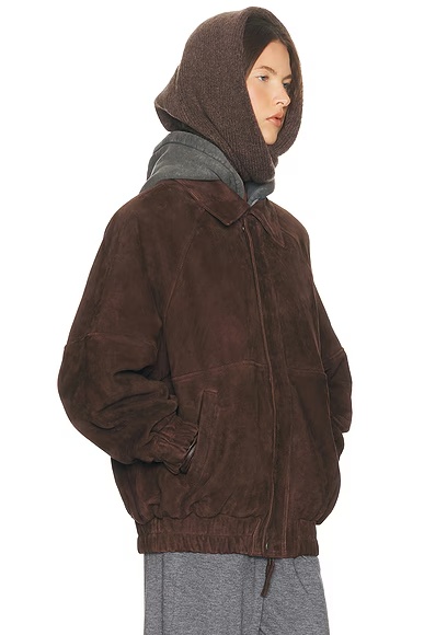 The Oversized Suede Bomber Dark Brown