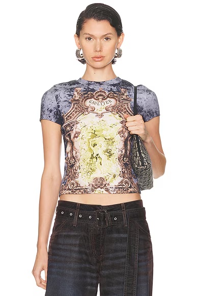 Ribbed Medaillon Printed Tee Black, Vintage Blue, & Green