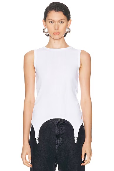 Lingerie Garter Ribbed Tank Top White