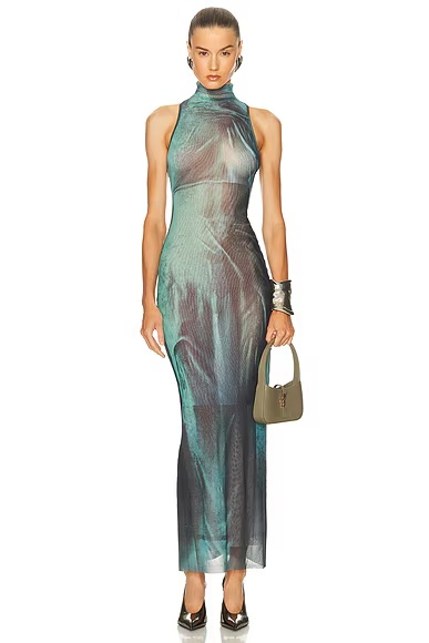 Water High Neck Long Dress Indigo & Vintage Blue