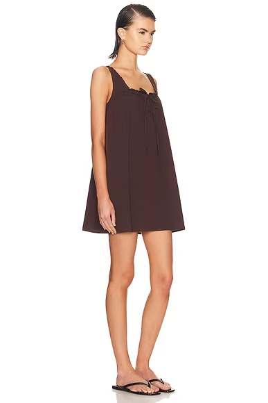 Button Frill Mini Dress Umber
