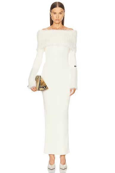 Ribbed Hairy Long Dress Ecru