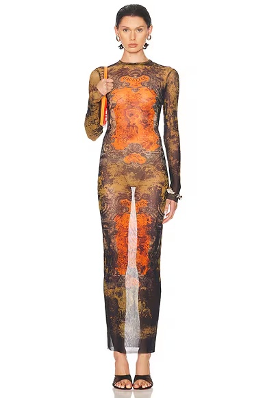 Médaillon Long Dress Black, Khaki, & Orange