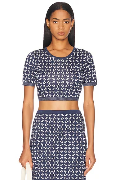 Cropped Crewneck Top Denim Blue