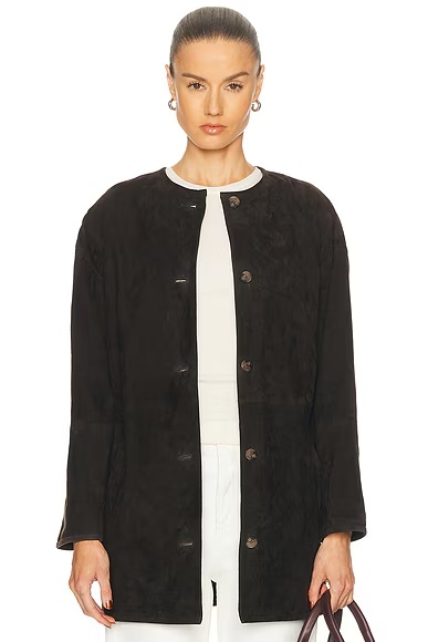 Waren Oval Shaped Suede Coat Dark Brown