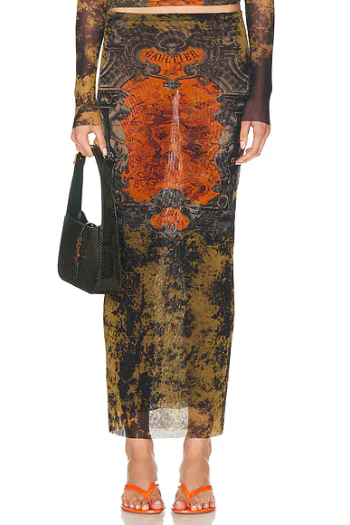 Médaillon Long Skirt Black, Khaki, & Orange