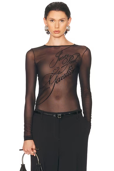 Embroidered Long Sleeve Top Black