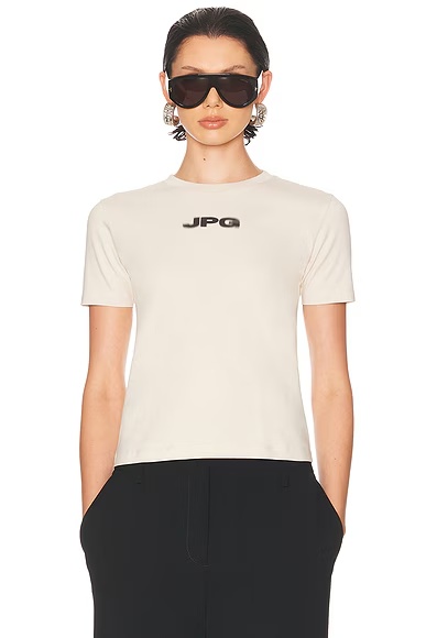 Jpg Printed Baby Tee Shirt Light Beige & Black