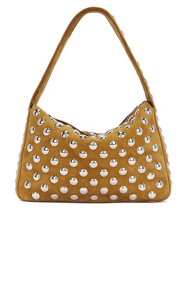 Elena Suede Studded Shoulder Bag Mud & Silver
