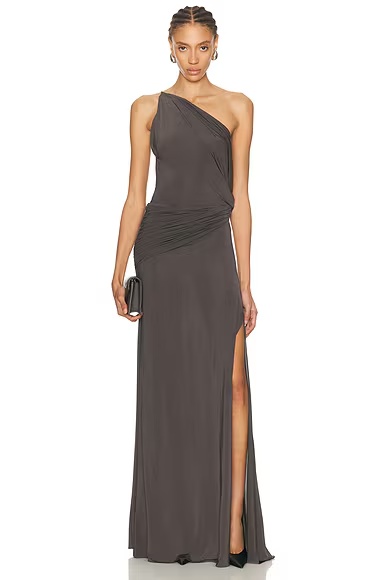 One Shoulder Twist Gown Smoke