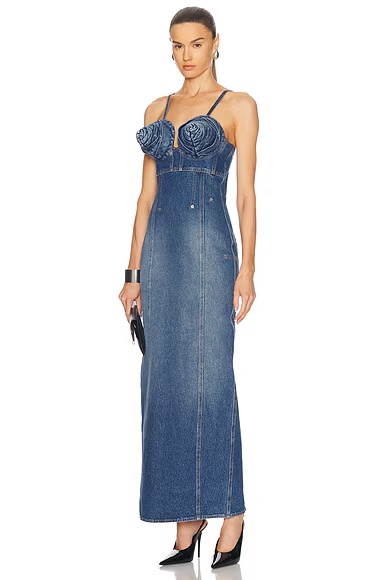 Conic Cups Long Denim Dress Vintage Blue