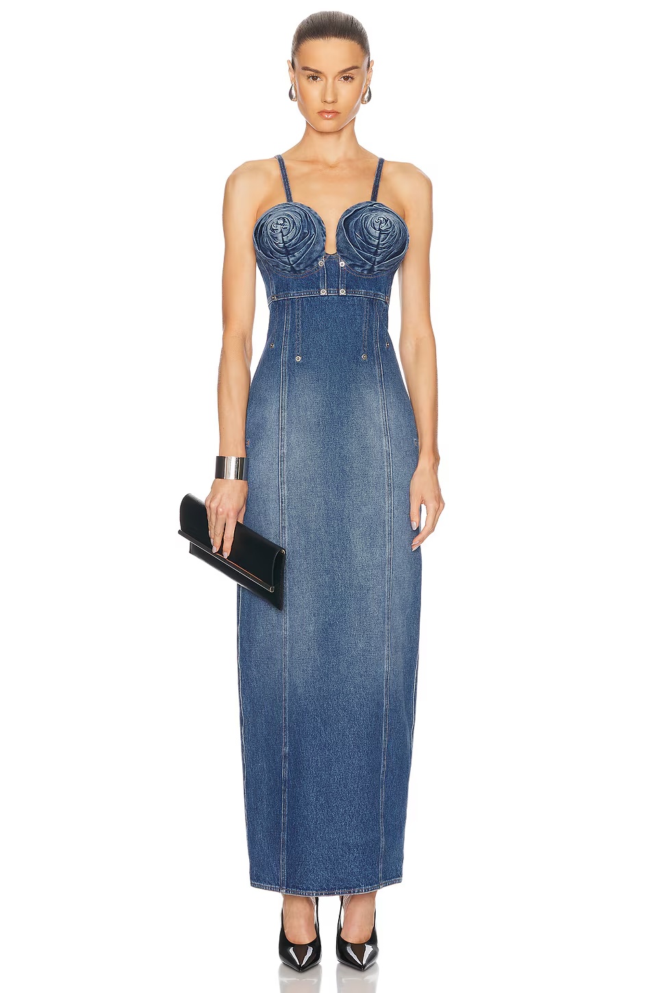 Conic Cups Long Denim Dress Vintage Blue
