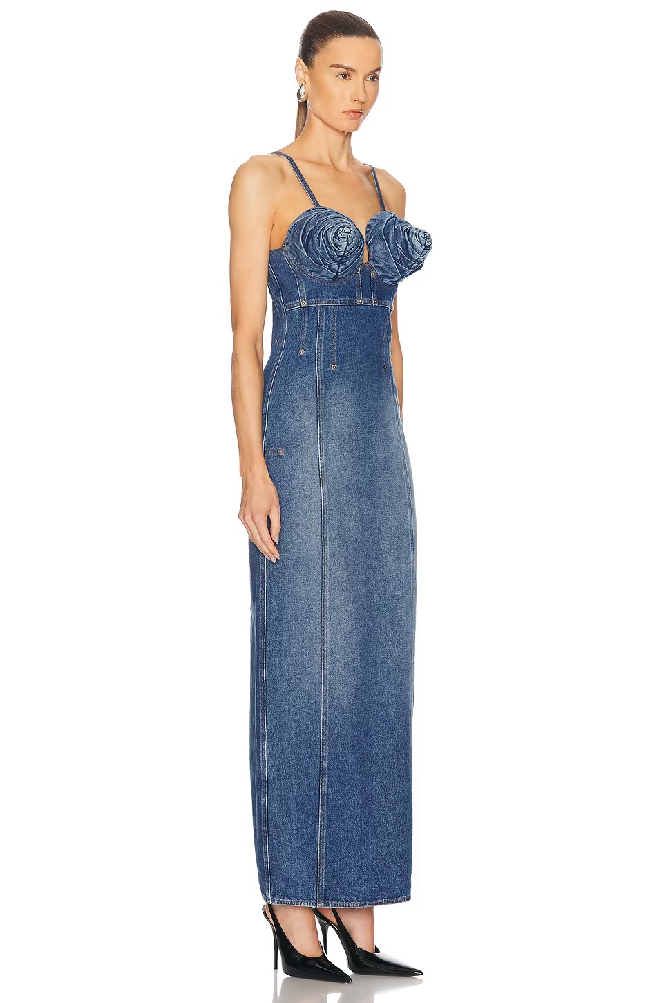 Conic Cups Long Denim Dress Vintage Blue