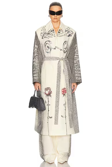 Tattoo Trench Coat Ecru, Black, & Red