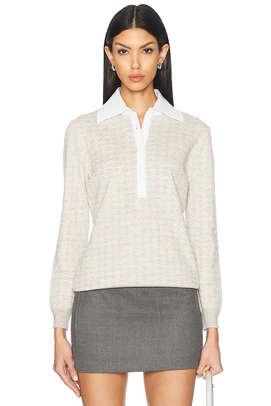 Long Sleeve Polo Top Beige